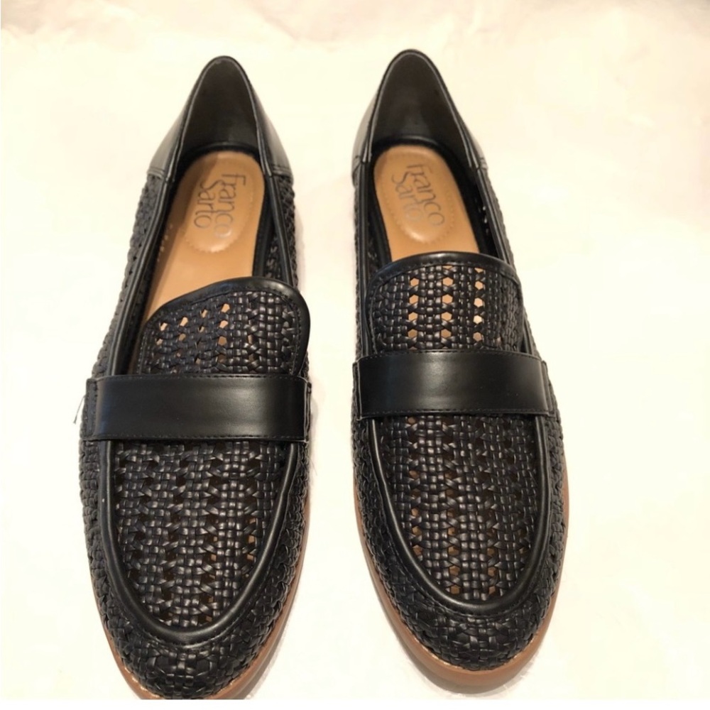 Franco Sarto Black Woven Leather Loafers NEW Never Worn